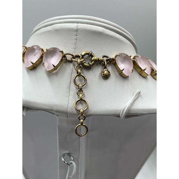 J. Crew Frosted Matte Satin Light Pink Teardrop‎ Rhinestone Full Necklace - Picture 9 of 16